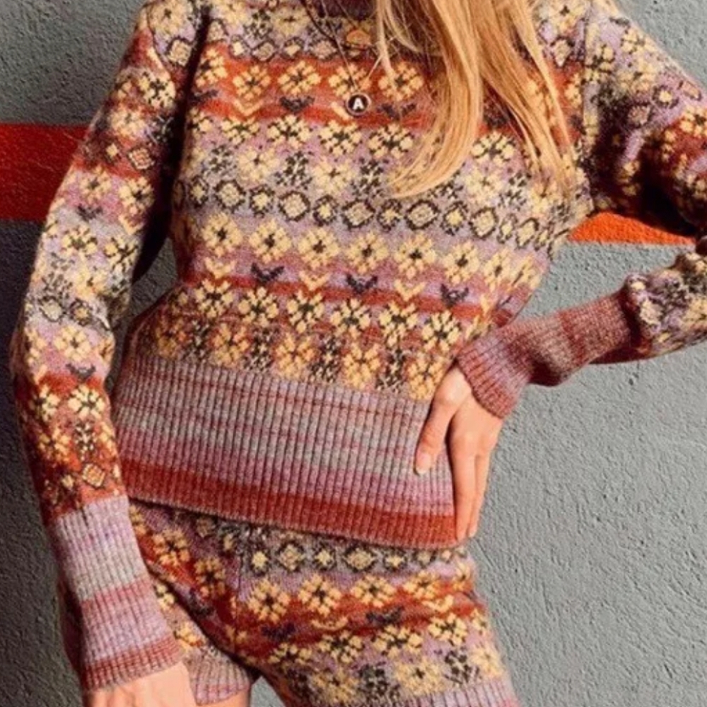 NWT ZARA Jacquard (set) knit sweater and matching shorts size S